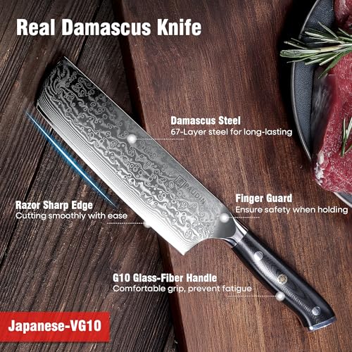 PAUDIN Nakiri Knife 7'', Damascus Chef Knife, Japanese VG-10 Stainless Steel, Kitchen Knife with G10 Full Tang Handle, Razor Sharp 67-Layer Forged Blade - Image 3