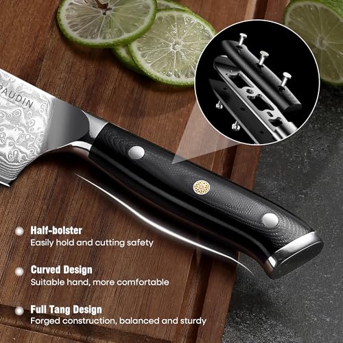 PAUDIN Nakiri Knife 7'', Damascus Chef Knife, Japanese VG-10 Stainless Steel, Kitchen Knife with G10 Full Tang Handle, Razor Sharp 67-Layer Forged Blade - Image 4