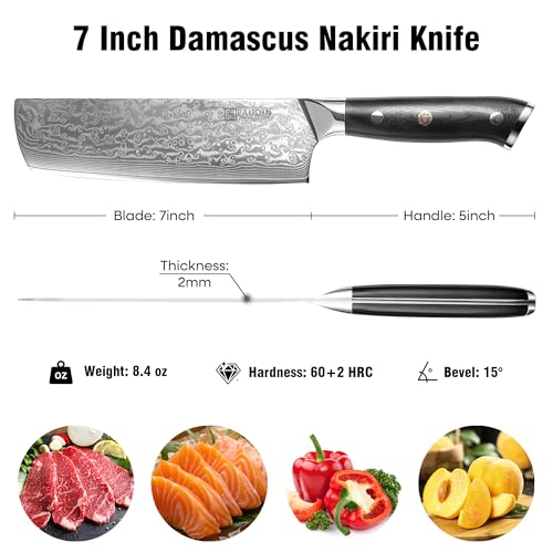 PAUDIN Nakiri Knife 7'', Damascus Chef Knife, Japanese VG-10 Stainless Steel, Kitchen Knife with G10 Full Tang Handle, Razor Sharp 67-Layer Forged Blade - Image 2