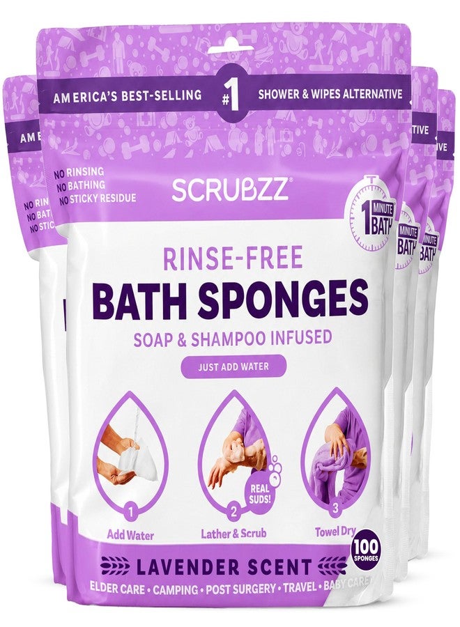 Scrubzz Disposable No Rinse Bathing Wipes - All-in-1 Single Use Shower Wipes, Simply Dampen, Lather, and Dry Without Shampoo or Rinsing (Lavender, 4-Pack) - Image 1