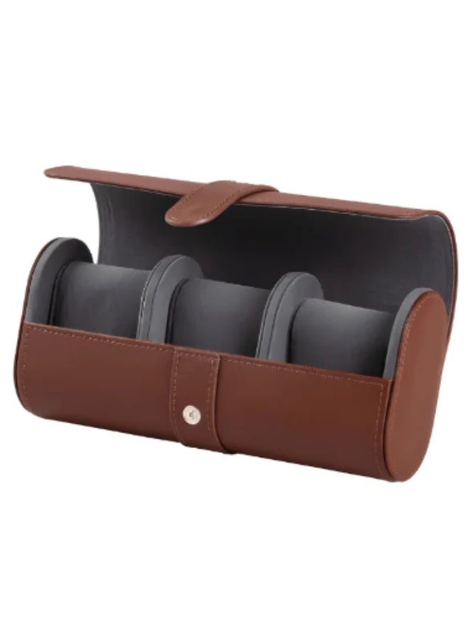 Auriol Leather-Look Watch Roll Case for 3 Watches - Brown - Image 2