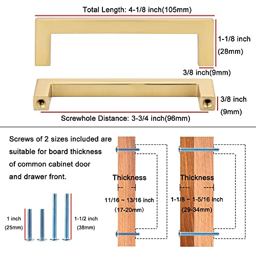 KOOFIZO Solid Square Bar Cabinet Handle Brushed Gold Furniture Pull 38 Inch96mm Screwhole Distance 10Pack for Kitchen Cupboard Door Bedroom Dresser Drawer Bathroom Wardrobe Hardware - Image 3