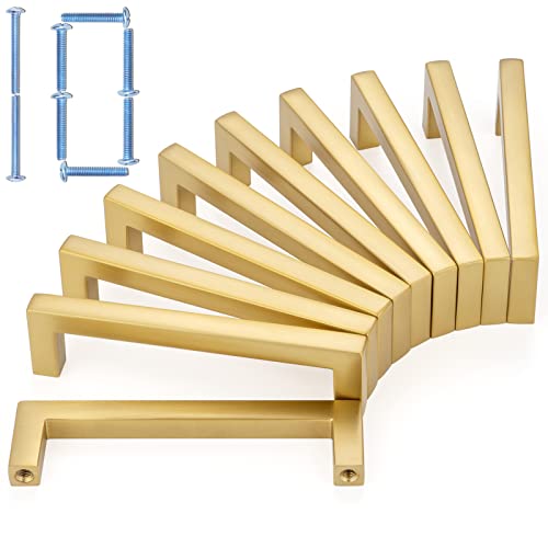 KOOFIZO Solid Square Bar Cabinet Handle Brushed Gold Furniture Pull 38 Inch96mm Screwhole Distance 10Pack for Kitchen Cupboard Door Bedroom Dresser Drawer Bathroom Wardrobe Hardware - Image 1