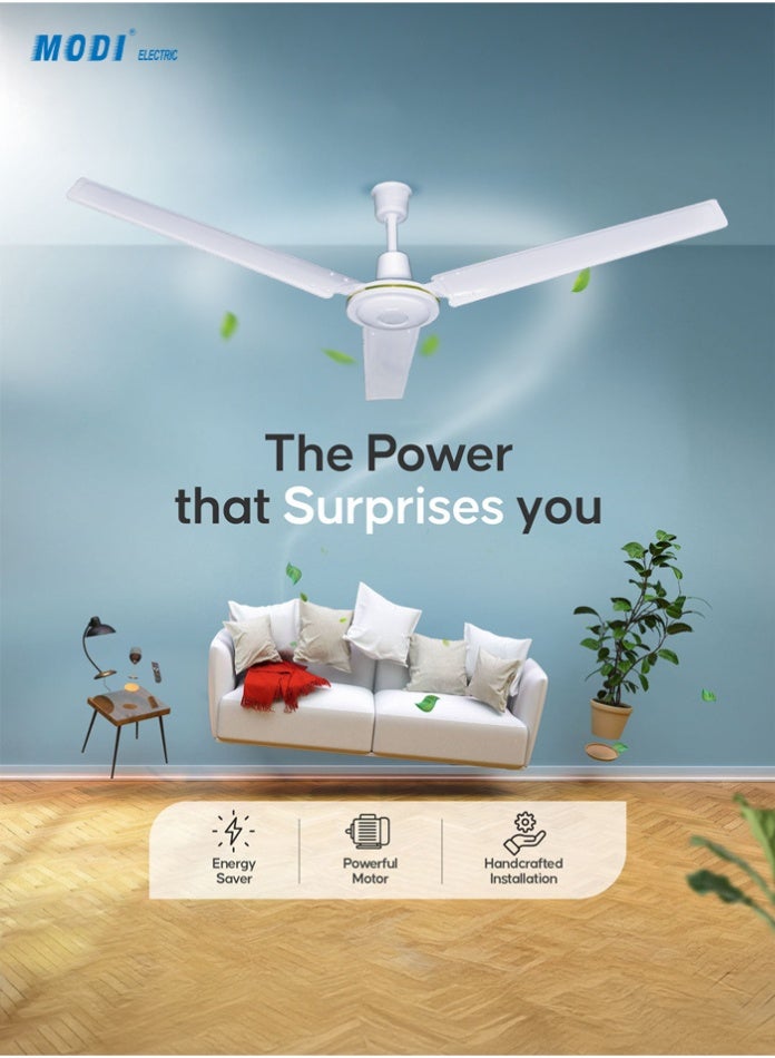 MODI 56 Inch 3-Blade Indoor Ceiling Fan 5 Speed Control Silent Performance Perfect for Home & Office (Golden Decor) - Image 2