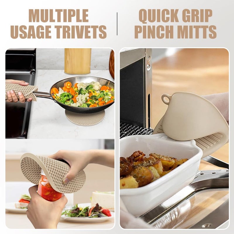 Rorecay Oven Mitts and Pot Holders Sets 6pcs, Extra Long Kitchen Silicone Oven Gloves High Heat Resistant 500 Degrees Non-Slip Potholders Hot Pads for Baking Cooking, Milkshake - Image 3