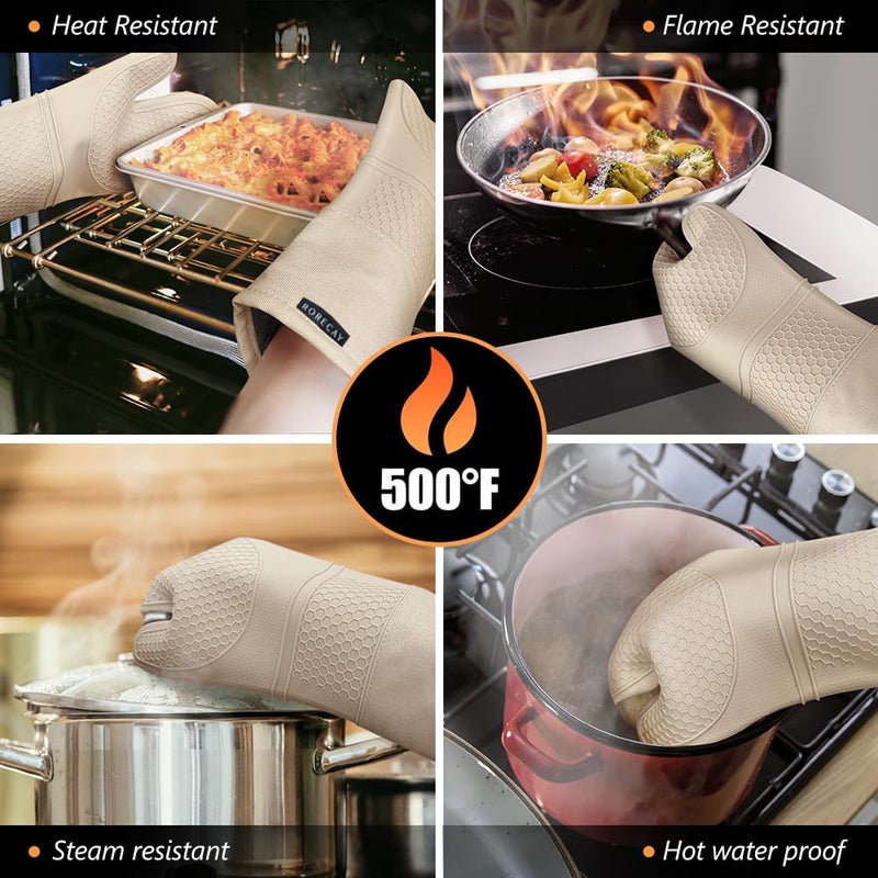 Rorecay Oven Mitts and Pot Holders Sets 6pcs, Extra Long Kitchen Silicone Oven Gloves High Heat Resistant 500 Degrees Non-Slip Potholders Hot Pads for Baking Cooking, Milkshake - Image 4
