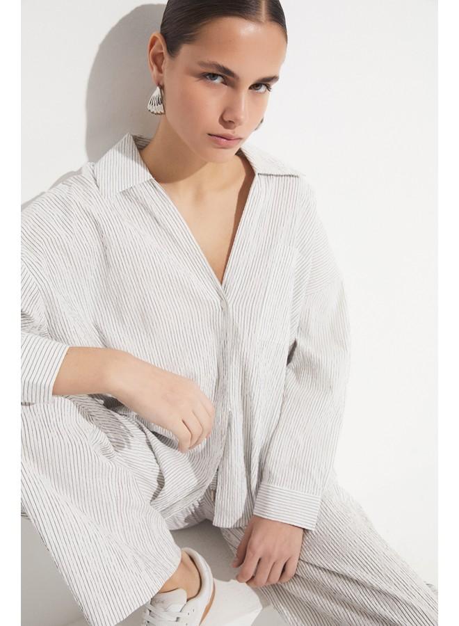 جون قميص مخطط من مزيج القطن حصري لشهر يونيو - Image 1