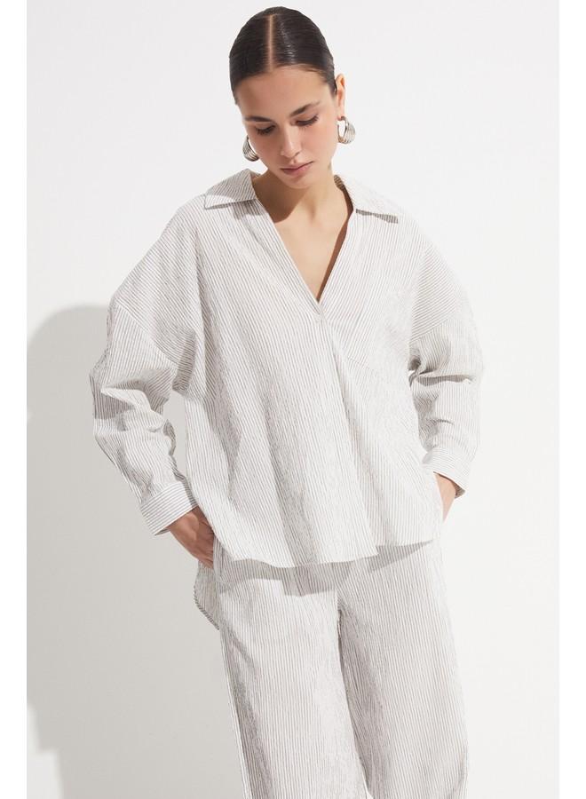 جون قميص مخطط من مزيج القطن حصري لشهر يونيو - Image 3