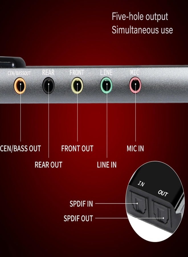 بطاقة صوت خارجية USB من HUANGENG مزودة بمنفذ صوت رقمي SPDIF لأنظمة الصوت المحيطي 5.1 و 7.1، هيكل من الألومنيوم - Image 4