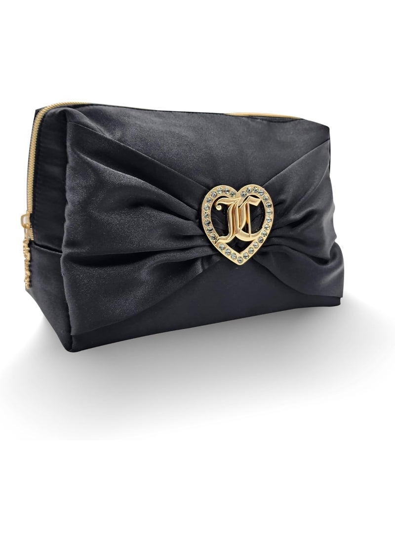 Juicy Couture - Juicy Couture Black Satin Cosmetic Bag with Bow Detail Wedge Shaped - Image 1