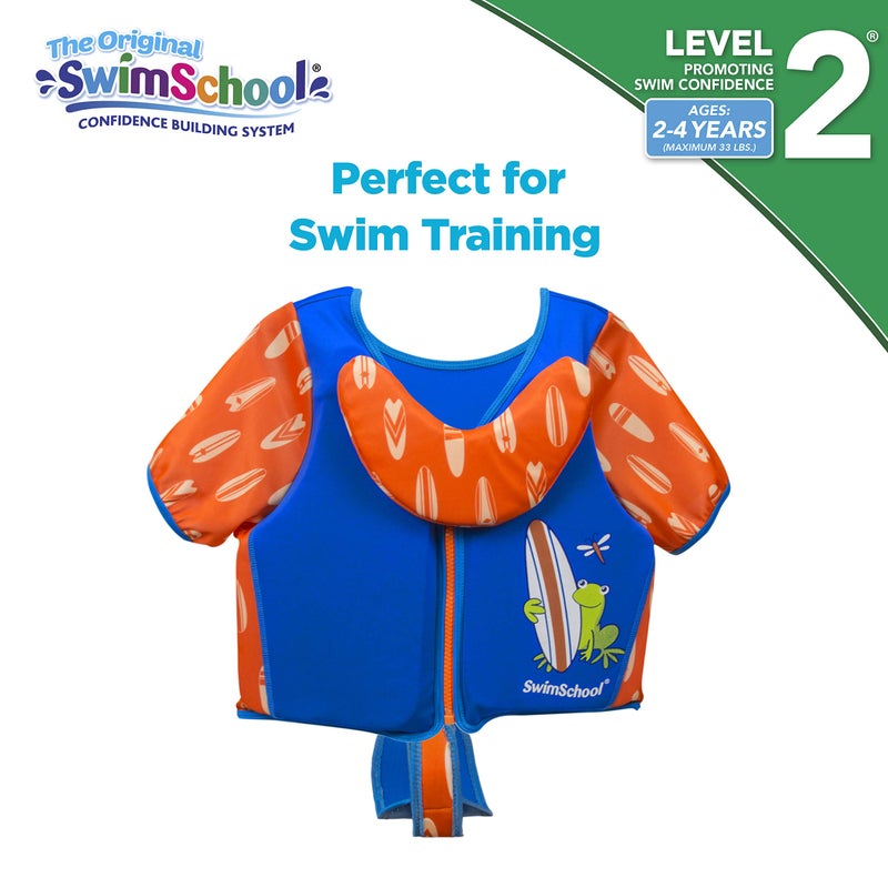 SwimSchool Swim Trainer - Small/Medium - Swim Vest with Shoulder Sleeves, Adjustable Safety Strap, and Removable Chin-Up Collar -Blue/Orange - Image 3