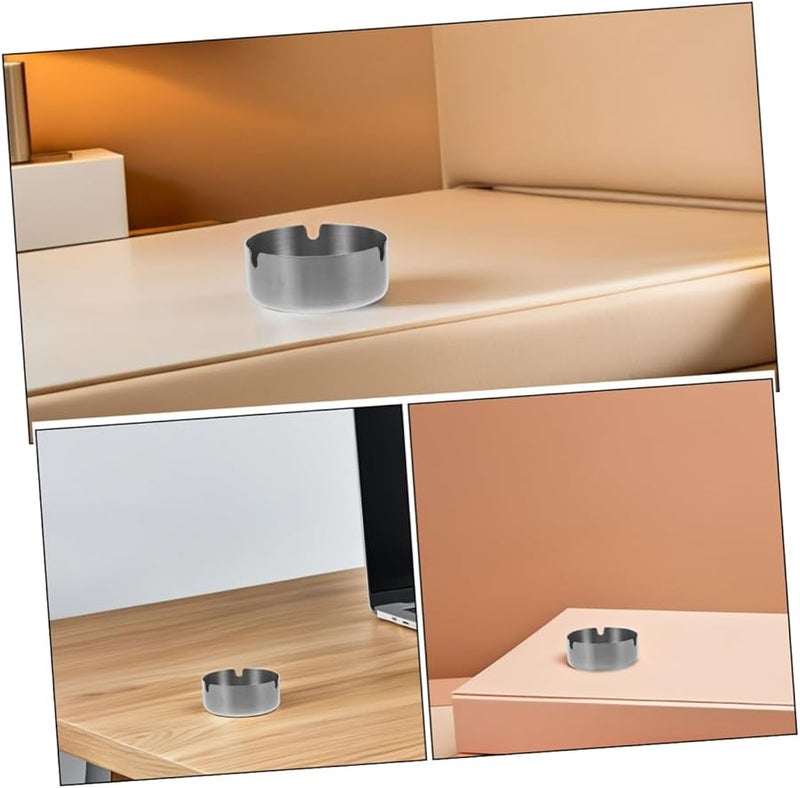 Stainless Steel Round Ashtray 8Cm Portable Table Ash Tray 2Pcs Set for Home Office Patio - Image 4