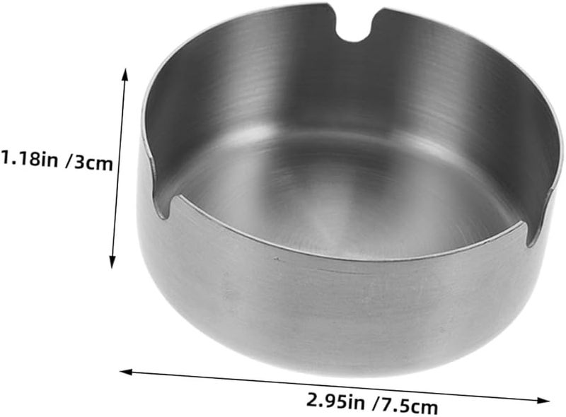 Stainless Steel Round Ashtray 8Cm Portable Table Ash Tray 2Pcs Set for Home Office Patio - Image 3
