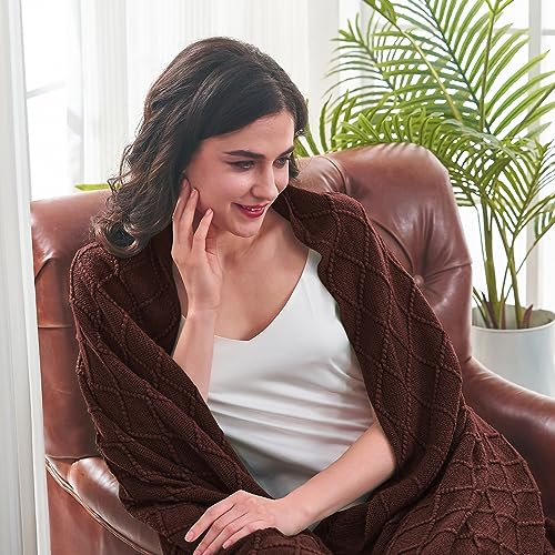 inhand Knitted Throw Blankets for Couch and Bed Soft Cozy Knit Blanket with Tassel Diamond Brown Lightweight Decorative Blankets and Throws Farmhouse Warm Woven Blanket for Men and Women 50x60 - Image 3