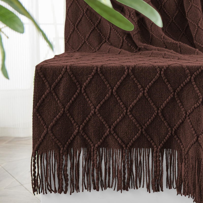 inhand Knitted Throw Blankets for Couch and Bed Soft Cozy Knit Blanket with Tassel Diamond Brown Lightweight Decorative Blankets and Throws Farmhouse Warm Woven Blanket for Men and Women 50x60 - Image 2