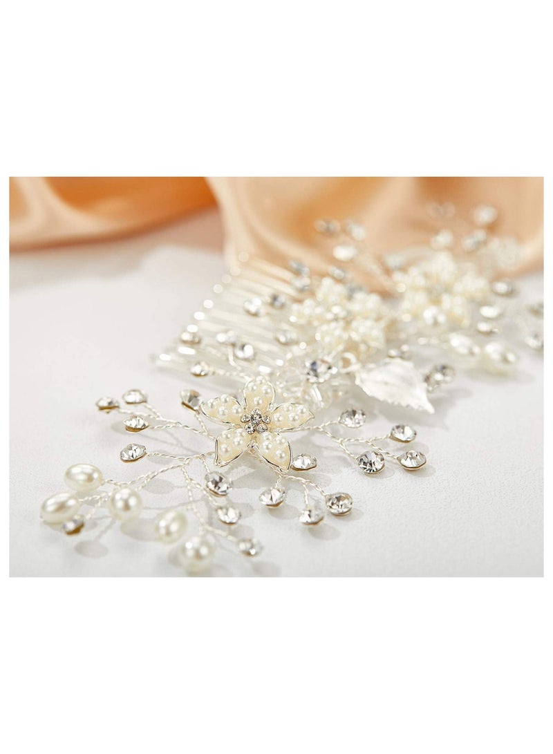 Y&D Opal Crystal Hair Comb Bridal Pieces Wedding Pearl Clip Silver Rhinestone Accessories for Brides Bridesmaid Women - Image 4