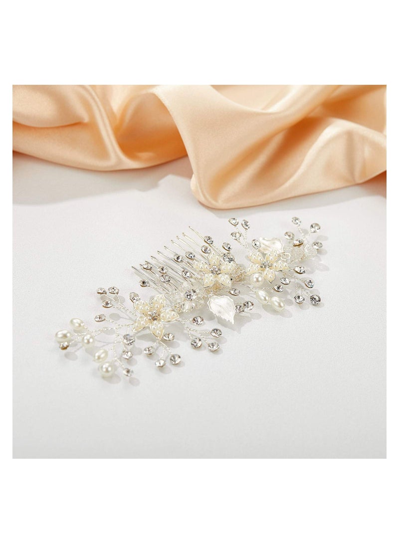 Y&D Opal Crystal Hair Comb Bridal Pieces Wedding Pearl Clip Silver Rhinestone Accessories for Brides Bridesmaid Women - Image 5