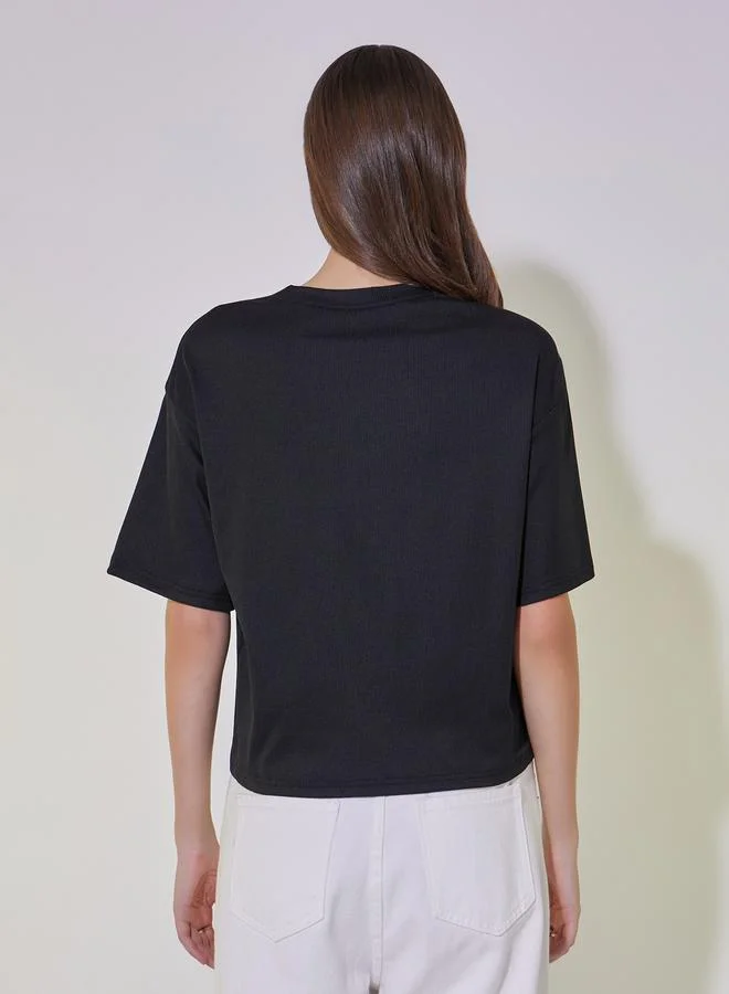 Take Two Faux Pearl Embellished Ribbed Boxy Fit T-Shirt