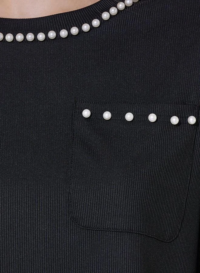 Take Two Faux Pearl Embellished Ribbed Boxy Fit T-Shirt
