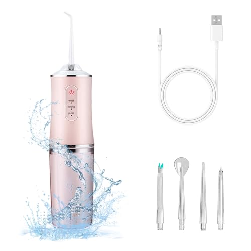 houscly Electric Water Flosser Cordless for Teeth 3 Modes 4 Jet Tips Cleaning and Flossing Water Dental Portable Floss Irrigator Oral Water Flossed Rechargeable Tonsil Stone Travel Adults - Image 1