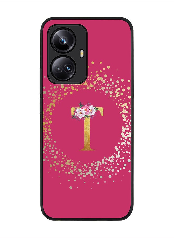 Stylizedd Cover for Realme 10 Pro Plus 5G Case , Rugged Black Slim fit Phone Cases - Custom Monogram Initial Letter Floral Pattern Alphabet -T (Dark Pink Rose) - Image 1