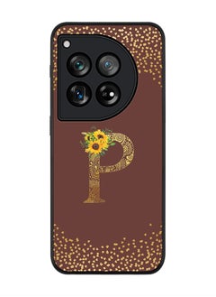 Stylizedd Rugged Black edge case for OnePlus 12R / OnePlus Ace 3 5G, Slim fit Soft Cover - Custom Monogram Initial Letter Floral Pattern Alphabet - P (Brown)  - Image 1