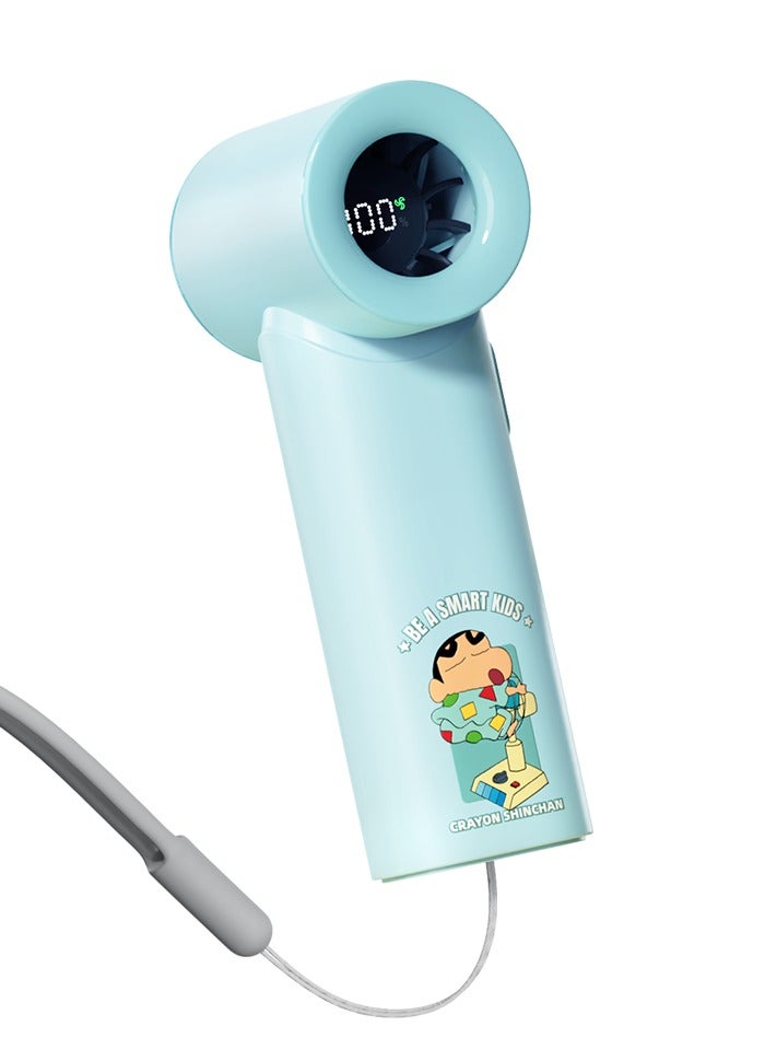 Rock Crayon Shin-chan Co-branded Portable Handheld Fan, High Speed Turbo Mini Fan with 5 Speeds, 3000mAh Battery Rechargeable Mini Small Pocket Fan, LED Digital Display, Gifts for Women Men Travel/Camping/Vacation/Outdoor-Blue  - Image 1