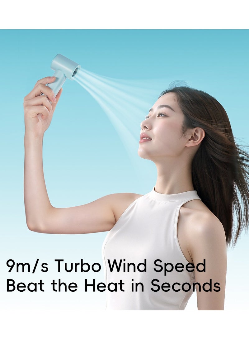 Rock Crayon Shin-chan Co-branded Portable Handheld Fan, High Speed Turbo Mini Fan with 5 Speeds, 3000mAh Battery Rechargeable Mini Small Pocket Fan, LED Digital Display, Gifts for Women Men Travel/Camping/Vacation/Outdoor-Blue  - Image 2