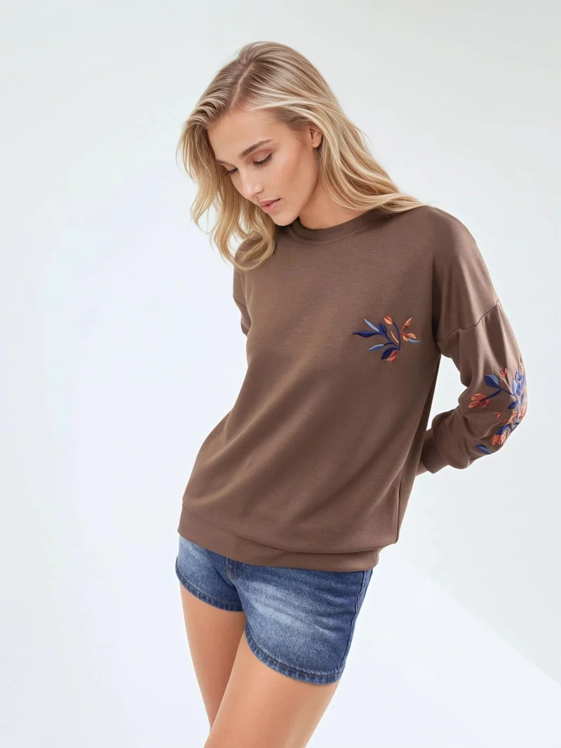 HICCUP Modal Touch Crew Neck Embroidered Sweatshirt Bersan Collection