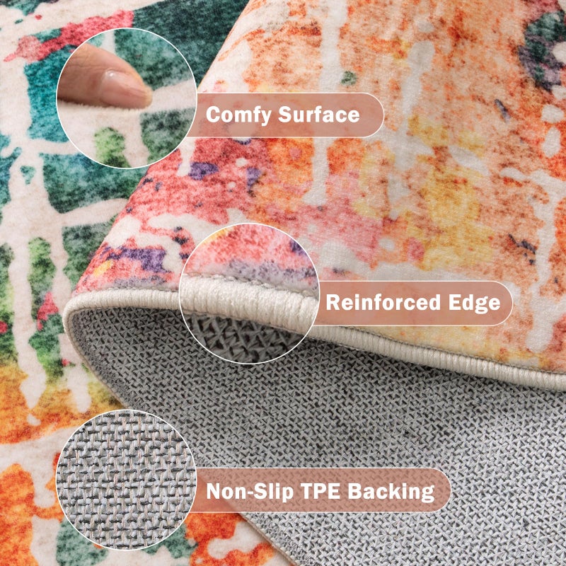 Beeiva Abstract Rugs for Living Room 5x7, Modern Washable Non Slip Area Rug, Ultra Thin Foldable Low Pile Carpet for Dining Room Office Bedroom Playroom - Multicolor - Image 5