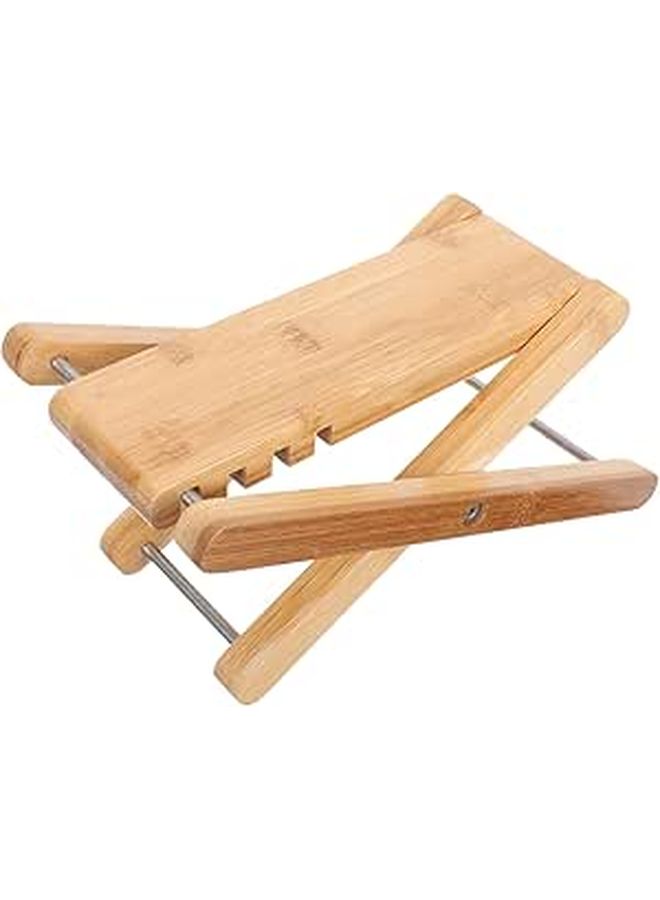 Adjustable Pedicure Foot Stool Natural Wood Finish Foldable Foot Rest - Image 1