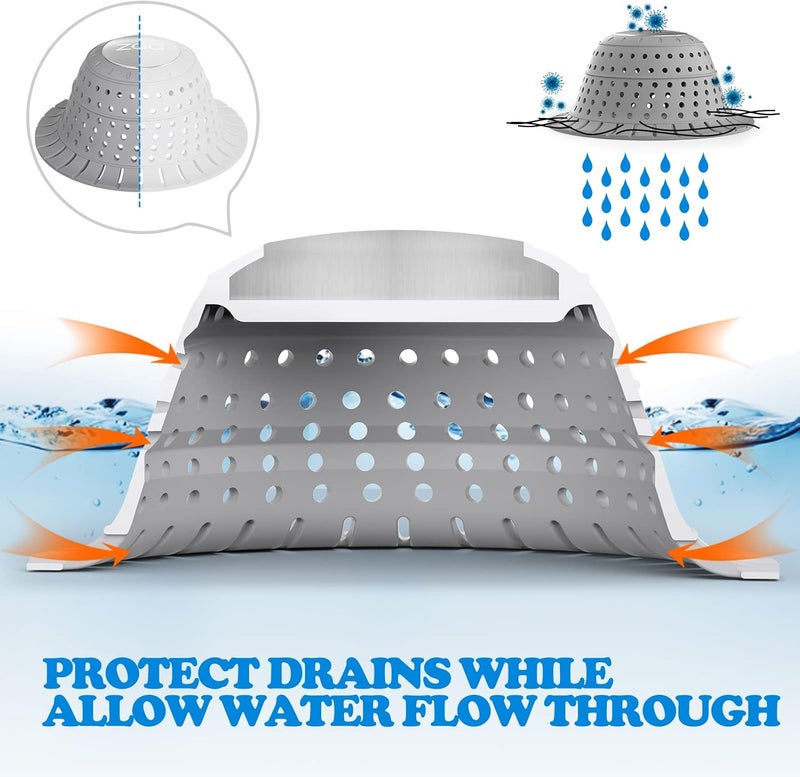 zaa Shower Drain Hair Catcher, 2 Pack Silicone Collapsible Bathtub Drain Cover Dog Hair Catcher & Protector for Pop-Up & Regular Drains of Shower, Bathtub, Tub, Bathroom, Diameter 4.5" - Image 5