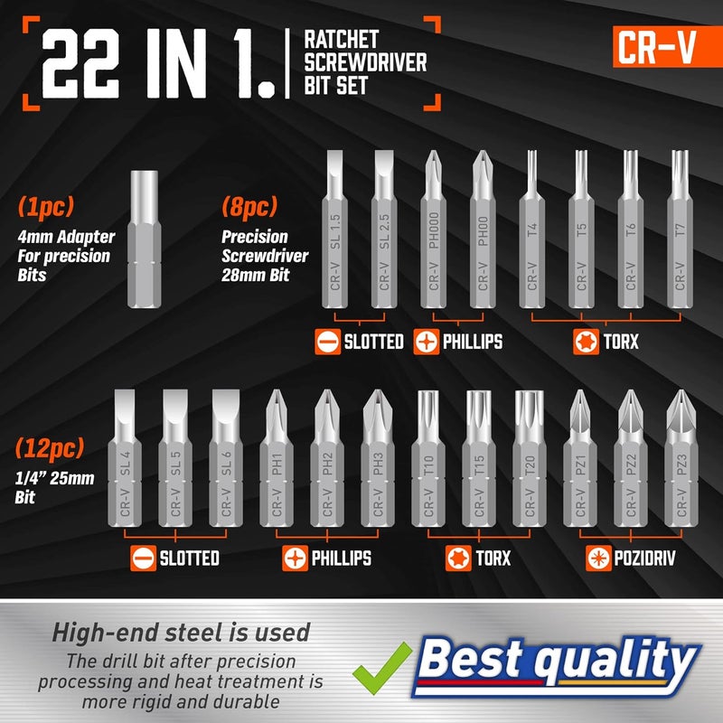 Amartisan 22 IN 1 Ratchet Screwdriver Set, Precision Multi-bit Ratchet Screw Drivers, Slotted/Philips/Pozi/Torx - Image 3