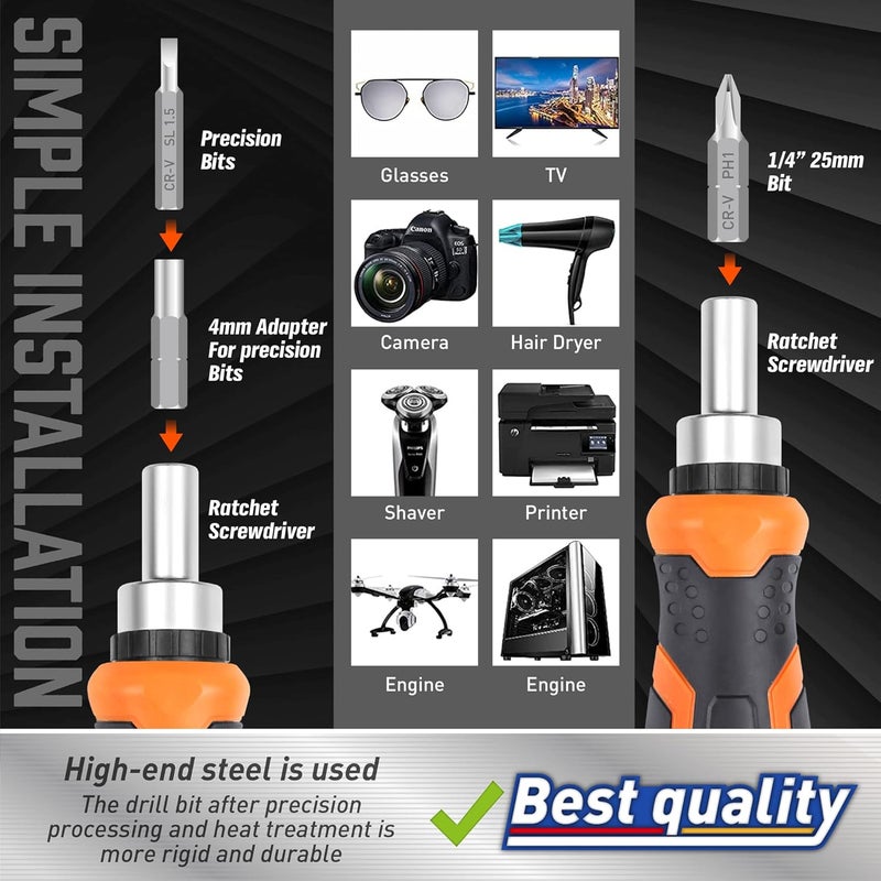 Amartisan 22 IN 1 Ratchet Screwdriver Set, Precision Multi-bit Ratchet Screw Drivers, Slotted/Philips/Pozi/Torx - Image 4