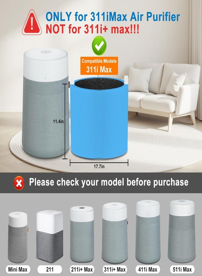 NXBHG فلتر بديل متوافق مع جهاز Blueair Blue Pure 311i Max، فلتر جسيمات وفلتر كربون نشط لإزالة روائح الدخان، رقم الموديل F3MAX (غير متوافق مع 311i+ Max/311/311 Auto)، أزرق، عبوة من قطعتين - Image 2
