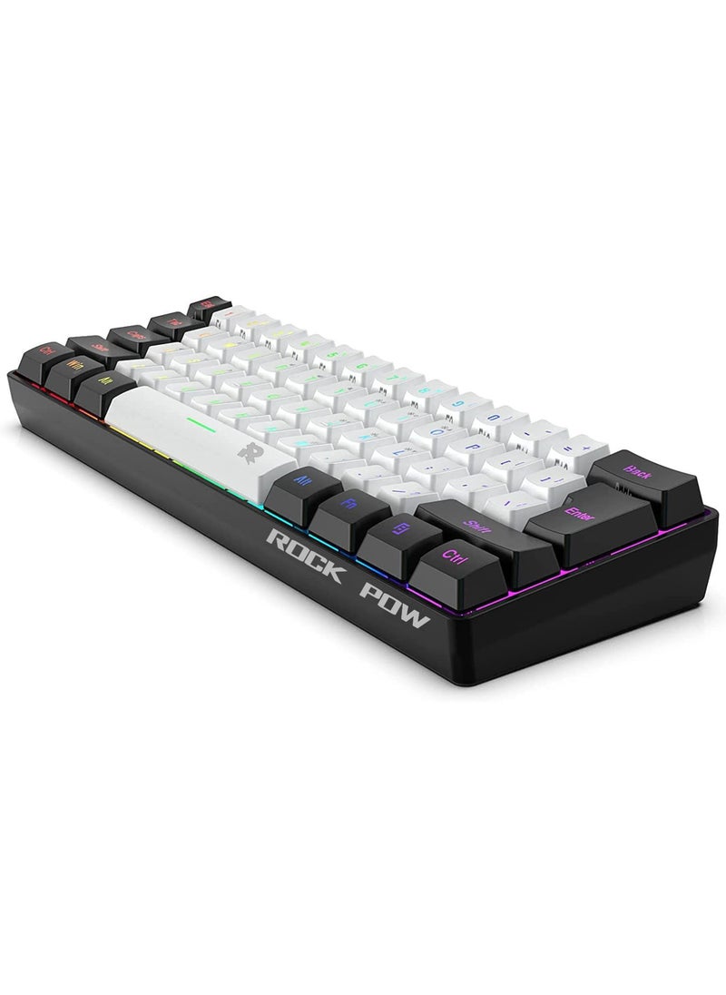 Rock Pow - ROCK POW Arabic English 60% Wired Gaming Keyboard RGB Backlit 61 keys Membrane Gaming Keyboard, Ultra-Compact Mini Waterproof Keyboard for PC Computer Gamer  Black White - Image 1