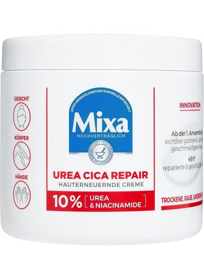 Mixa Urea Skin Renewing Cream with Urea Niacinamide for Dry and Rough and Uneven Skin Repairs and Smooths Moisturiser for the Body Hands and Face Urea Cica Repair 400 ml