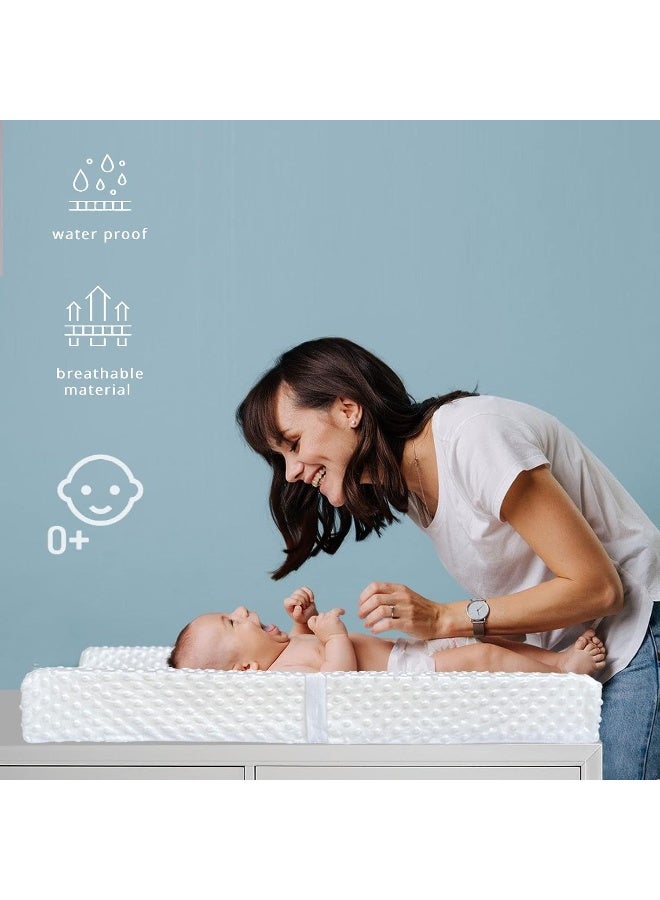YENING YENING Baby Diaper Changing Pad for Dresser Top with Cover Waterproof Lining Foam Contoured Changing Table Pads Topper 31" x 16" White  - Image 3