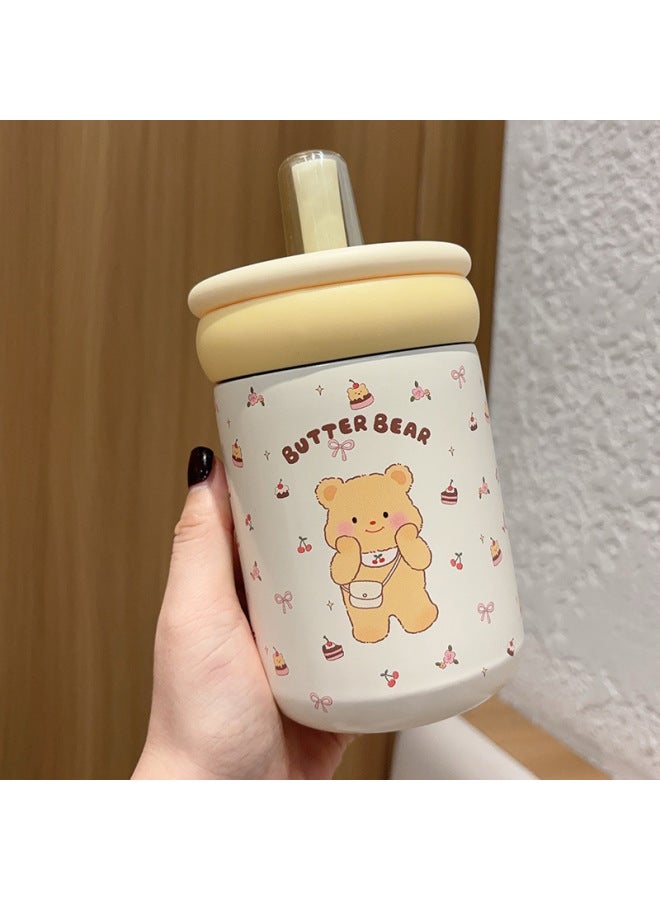 Butter Bear Thermos Cup Girls High-value 316 Stainless Steel Large Capacity Portable Student Cute Straw Cup