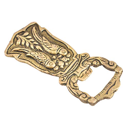Indian-Shelf Handmade Vocalforlocal Brass Two Parrots Engraved Design Pack of 1 Bottle Opener Beer Soda Wine Cork Cap Kitchen Utensils (8.90 cm, Golden) - Image 3
