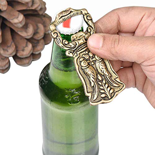 Indian-Shelf Handmade Vocalforlocal Brass Two Parrots Engraved Design Pack of 1 Bottle Opener Beer Soda Wine Cork Cap Kitchen Utensils (8.90 cm, Golden) - Image 2
