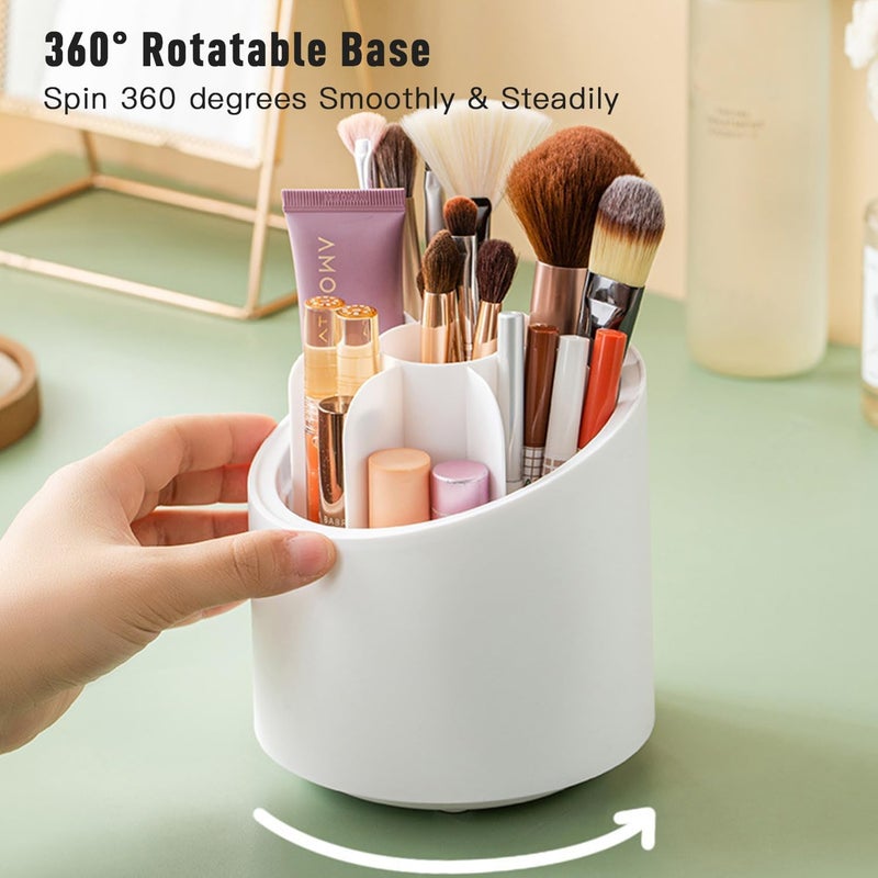 Stadash 360-Rotating Cosmetic Brush Storage Box for Vanity Home Office, Dressing Table Bathroom Cabinet Cosmetic Brush Organizer Makeup Brush Holder Stand with Lid (White - Image 2