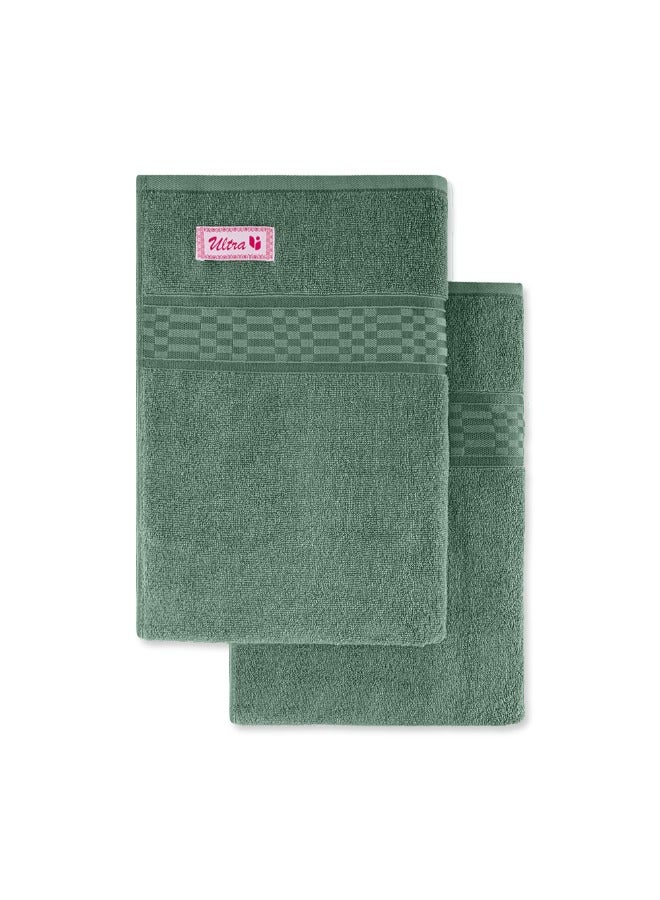 BYFT Home Ultra (Green) Premium Cotton Bath Towel (70 X 140 Cm-Set Of 2) Highly Absorbent, High Quality Bath Linen With Checkered Dobby 550 Gsm - Image 5
