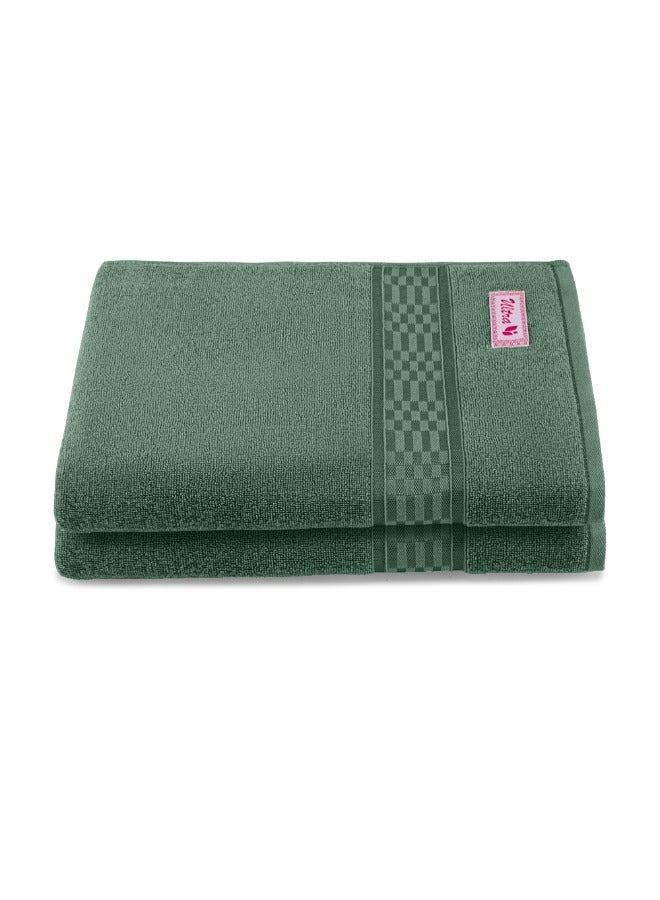 BYFT Home Ultra (Green) Premium Cotton Bath Towel (70 X 140 Cm-Set Of 2) Highly Absorbent, High Quality Bath Linen With Checkered Dobby 550 Gsm - Image 2