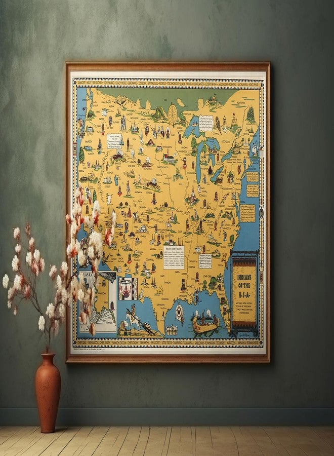ArtCantHurtU USA Native American Indian Tribes Map - 16x24 inches - 1944 Unframed Pictorial Map Wall Poster, Wall Art Decor, Vintage Decorations - Indian People in America - Gift for Men, Women, Teachers - Image 2