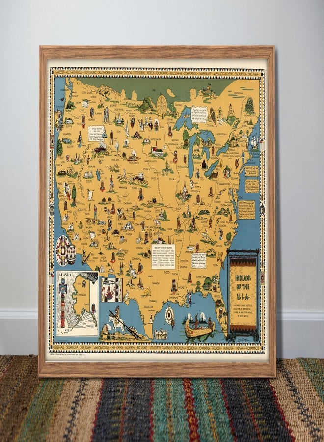 ArtCantHurtU USA Native American Indian Tribes Map - 16x24 inches - 1944 Unframed Pictorial Map Wall Poster, Wall Art Decor, Vintage Decorations - Indian People in America - Gift for Men, Women, Teachers - Image 1