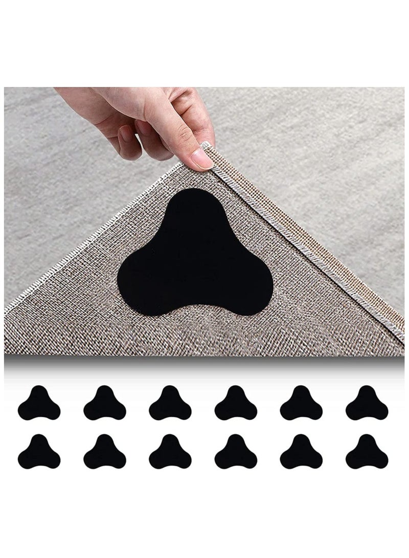 SYOSI Rug Gripper Rug Tape 12 Pcs Double Sided Anti Curling Non Slip Reusable Rug Pad Rug Grippers for Hardwood Floors, Carpets, Floor Mats in Place & Make Corner Flat and Easily Peel Off - Image 1