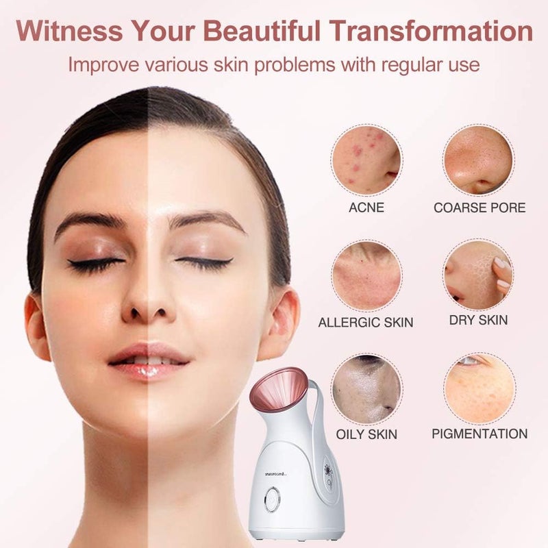 Amconsure Facial Steamer, Nano Ionic Face Steamer for Home, 100ML Warm Mist Humidifier for Women Moisturizing, Unclogs Pores-Bonus Stainless Steel Skin Kit and 2 Face Scrubbers - Image 3