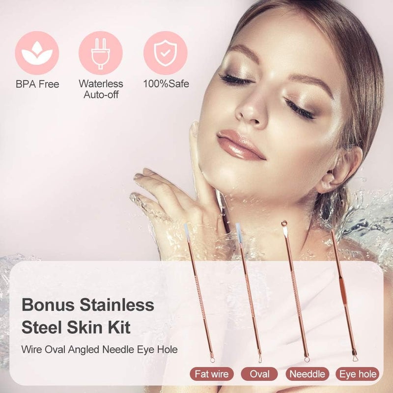 Amconsure Facial Steamer, Nano Ionic Face Steamer for Home, 100ML Warm Mist Humidifier for Women Moisturizing, Unclogs Pores-Bonus Stainless Steel Skin Kit and 2 Face Scrubbers - Image 4
