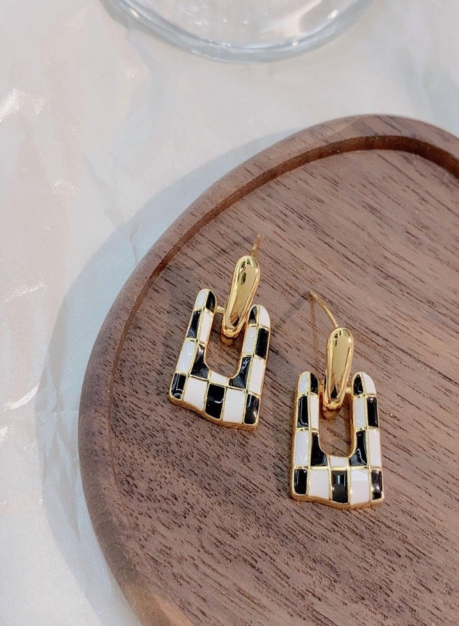 MIFYNN Checkered Earrings for Women Black and White Checkered Dangle Earrings Geometric Square U-shaped Checkered Earrings Vintage Dainty Birthday Jewelry for Women (A) - Image 5
